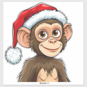 Cute Cartoon Monkey Wearing a Santa Hat