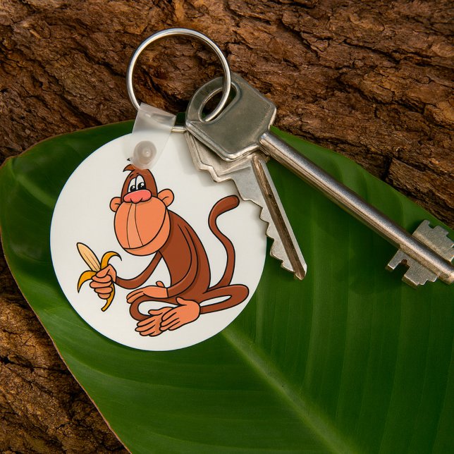 Cute Cartoon Monkey with Banana Funny Animal Key Ring (Creator Uploaded)