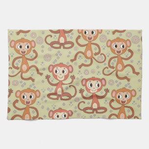 Cute Cartoon Monkeys Tea Towel
