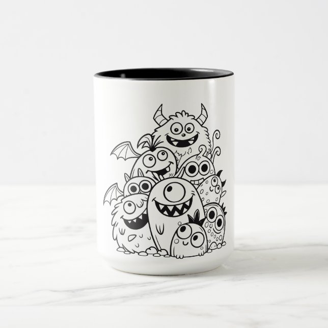 Cute cartoon monster characters illustration for k mug (Center)