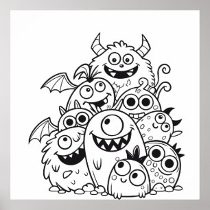 Cute cartoon monster characters illustration for k poster