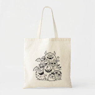 Cute cartoon monster characters illustration for k tote bag