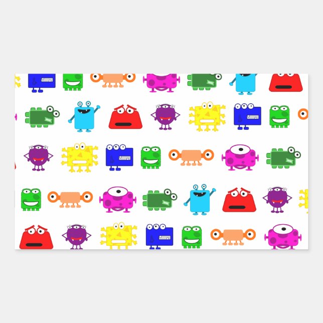 Cute Cartoon Monsters Rectangular Sticker (Front)