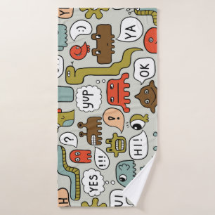Cute Cartoon Monsters: Seamless Background Bath Towel