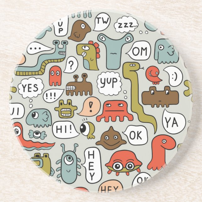 Cute Cartoon Monsters: Seamless Background Coaster (Front)