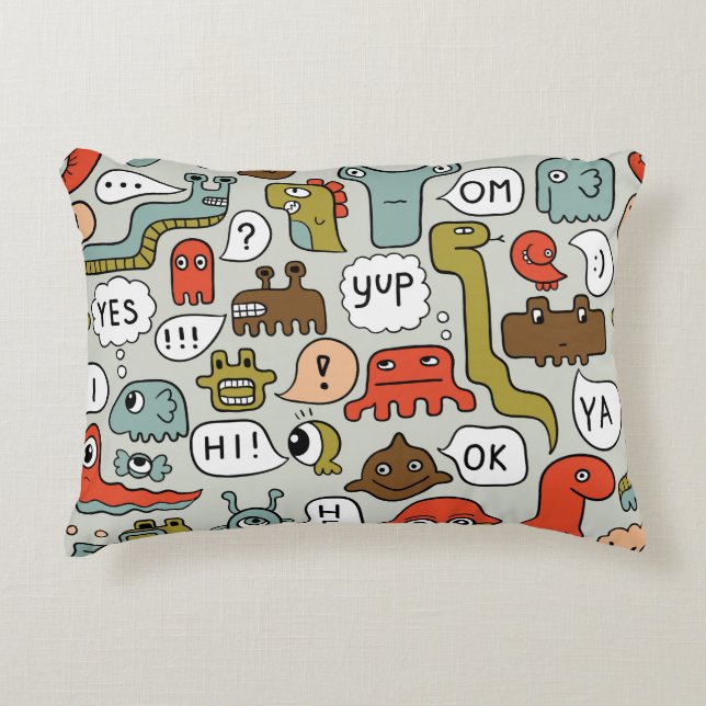 Cute Cartoon Monsters: Seamless Background Decorative Cushion (Front)