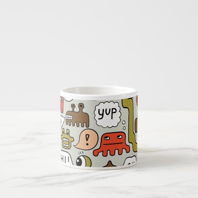 Cute Cartoon Monsters: Seamless Background Espresso Cup (Front)