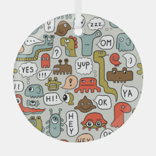 Cute Cartoon Monsters: Seamless Background Glass Tree Decoration