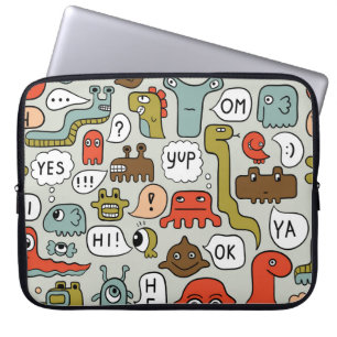 Cute Cartoon Monsters: Seamless Background Laptop Sleeve