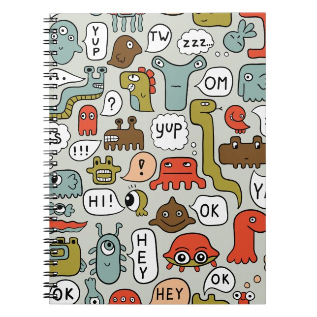 Cute Cartoon Monsters: Seamless Background Notebook (Front)