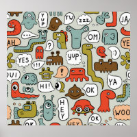 Cute Cartoon Monsters: Seamless Background
