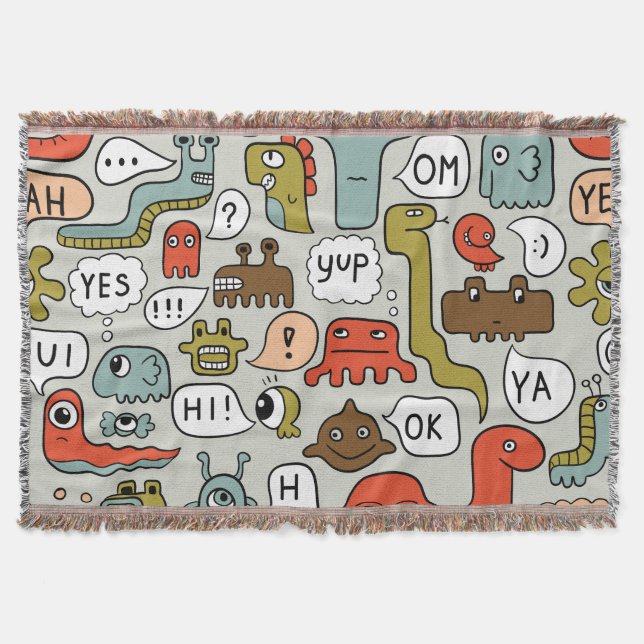 Cute Cartoon Monsters: Seamless Background Throw Blanket (Front)