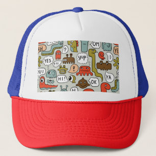 Cute Cartoon Monsters: Seamless Background Trucker Hat