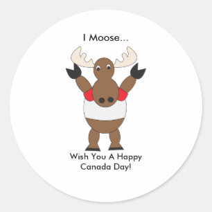 Cute Cartoon Moose Canada Day Funny Classic Round Sticker