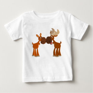 Cute Cartoon Moose Couple in Love Baby T-Shirt