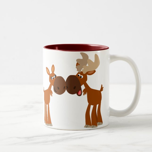 Cute Cartoon Moose Couple in Love Mug (Right)