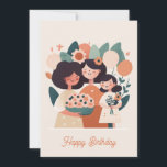 Cute cartoon mother daughter girls. Happy Birthday Holiday Card<br><div class="desc">Cute cartoon mother and daughters family card for birthday.</div>