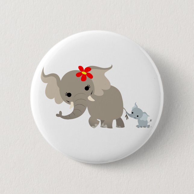 Cute CArtoon Mother Elephant And Baby Button Badge (Front)