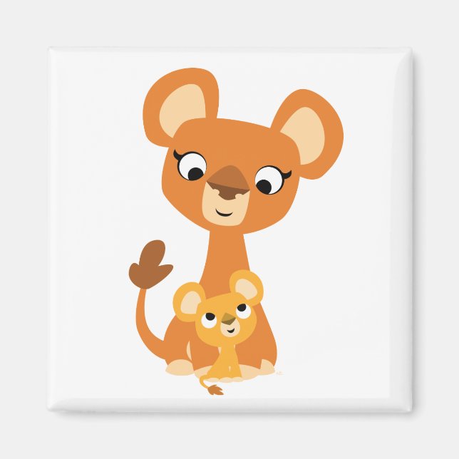 Cute Cartoon Mother Lion and cub magnet (Front)