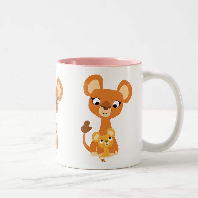 Cute Cartoon Mother Lioness With Cub Two-Tone Coffee Mug (Right)