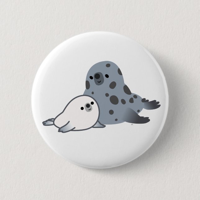Cute Cartoon Mother Seal And Pup Button Badge (Front)