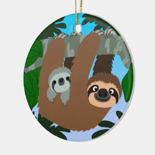 Cute Cartoon Mother Sloth And Baby Ceramic Tree Decoration