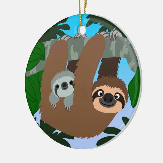 Cute Cartoon Mother Sloth And Baby Ceramic Tree Decoration (Left)