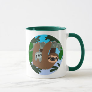 Cute Cartoon Mother Sloth And Baby Mug