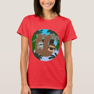 Cute Cartoon Mother Sloth And Baby Women T-Shirt