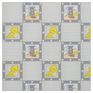 Cute Cartoon Mouse and Swiss Cheese Pattern Fabric