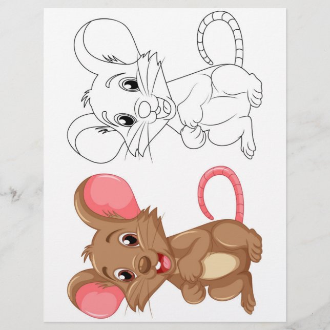 Cute Cartoon mouse colouring page (Front)