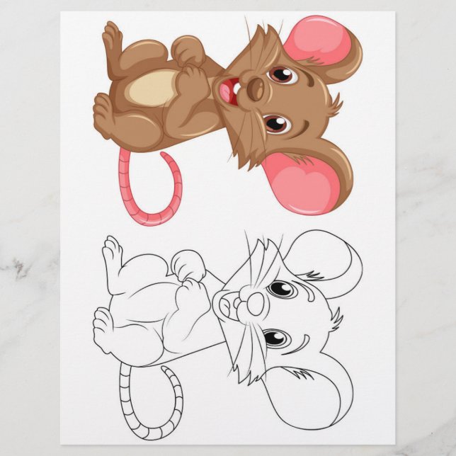 Cute Cartoon mouse colouring page (Front)