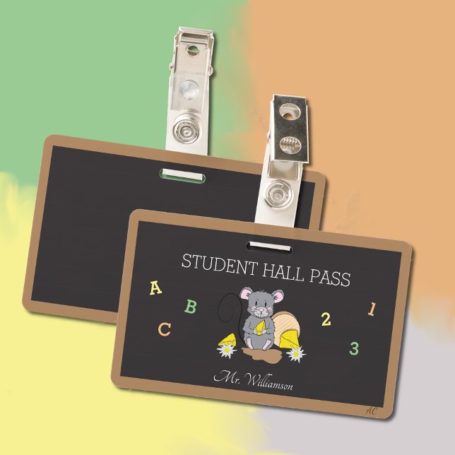 Cute Cartoon Mouse Hall Pass Badge ID Badge (Creator Uploaded)