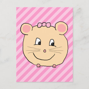 Cute Cartoon Mouse on Pink Stripes. Postcard