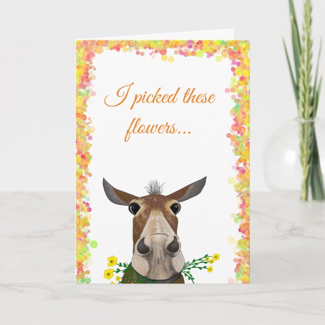 Cute Cartoon Mule with Flowers Mother's Day Card (Front)