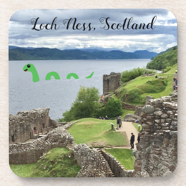 Cute Cartoon Nessie Loch Ness Monster, Scotland Coaster (Front)