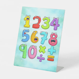 Cute Cartoon Numbers Maths Desk Art for Kids Pedestal Sign