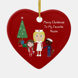 Cute Cartoon Nurse, Children & Christmas Tree Ceramic Tree Decoration
