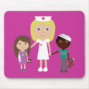 Cute Cartoon Nurse & Children Customisable Pink Mouse Mat