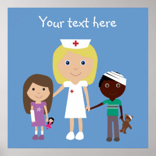 Cute Cartoon Nurse & Children Poster