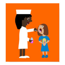 Cute Cartoon Nurse Giving Child Medicine Poster