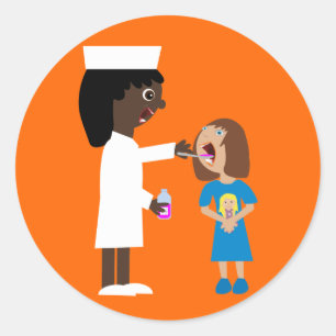 Cute Cartoon Nurse Giving Child Medicine Stickers