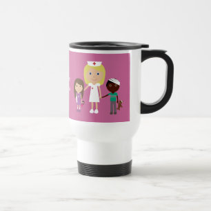 Cute Cartoon Nurse & Kids Customisable Pink Travel Mug