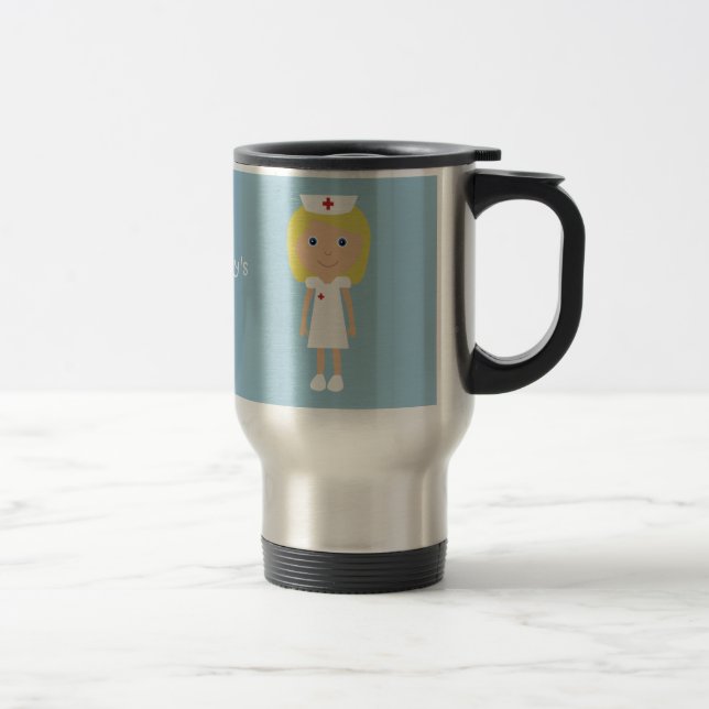 Cute Cartoon Nurse Personalised Travel Mug (Right)