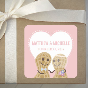 Cute Cartoon Nuts About Each Other Wedding Favour Square Sticker