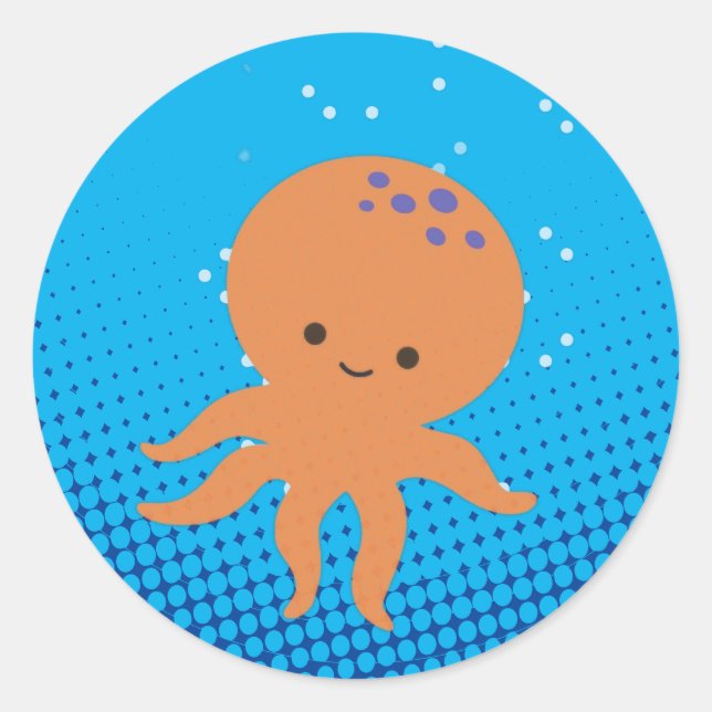 Cute Cartoon Octopus Blue Ocean Classic Round Sticker (Front)