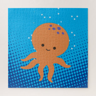 Cute Cartoon Octopus Blue Ocean Jigsaw Puzzle