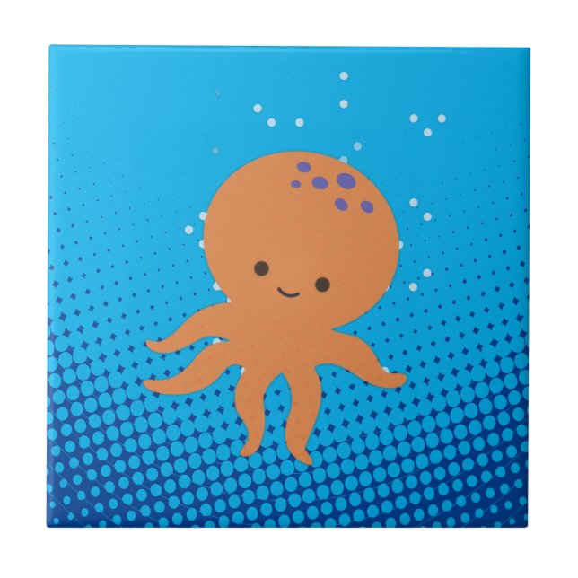 Cute Cartoon Octopus Blue Ocean Tile (Front)