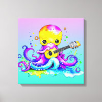 Cute Cartoon Octopus Playing the Guitar