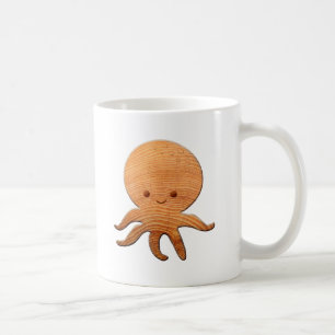 Cute Cartoon Octopus With Faux Wood Print Coffee Mug